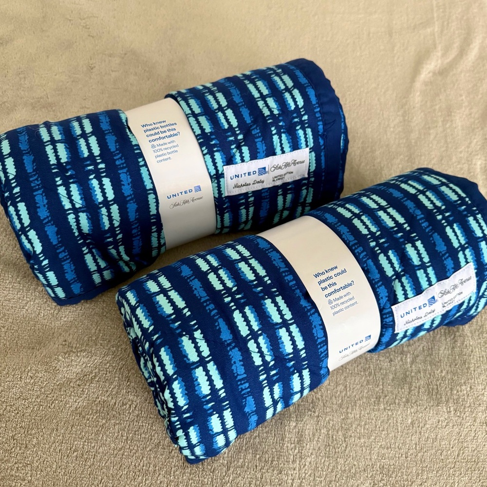 Two (2) United Polaris X Saks Fifth Avenue Ltd Ed Nicholas Daley Throw Blanket